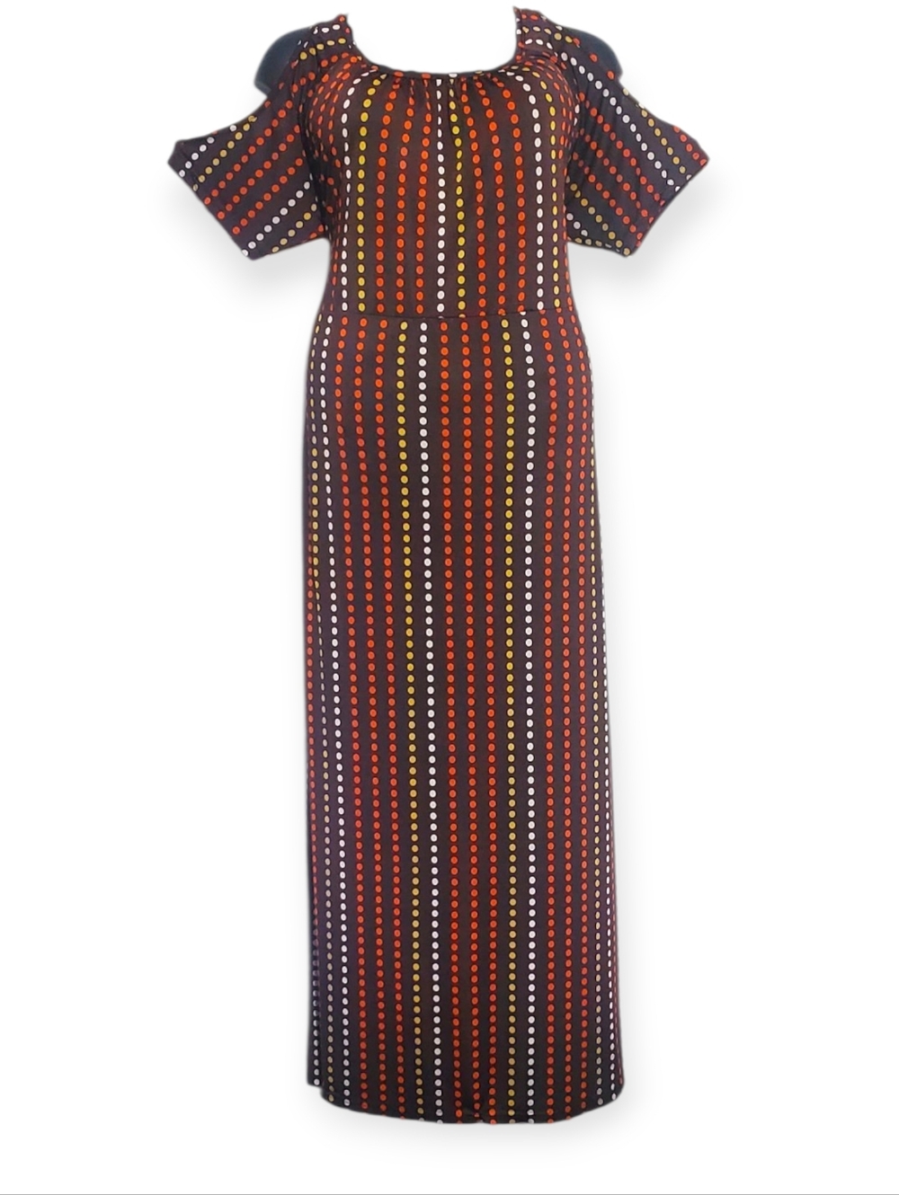 Polka Dot Stripe Maxi Dress in Black and Orange